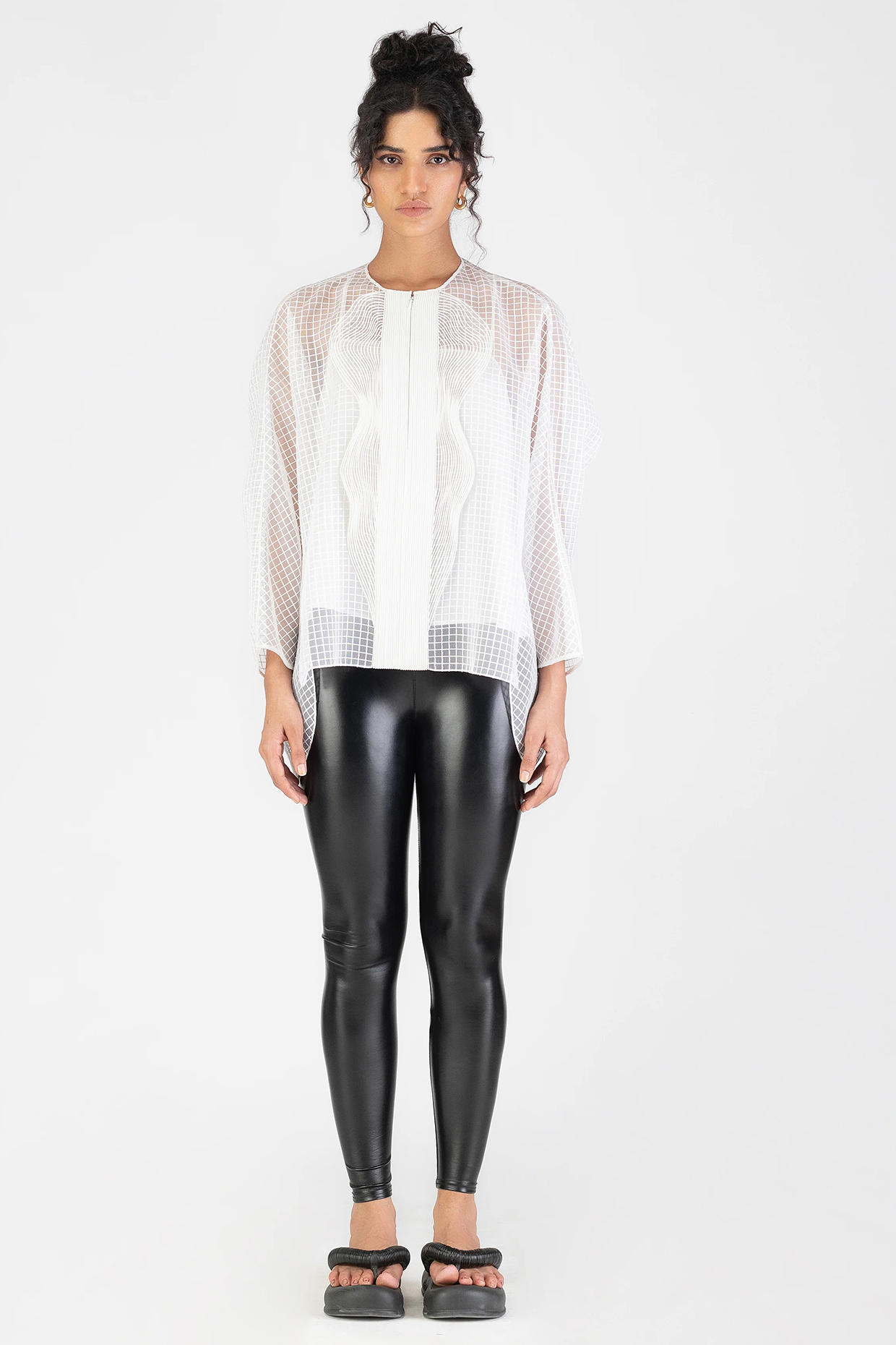 Pearl White Sheer Checkered Fabric Top by Amit Aggarwal at Pernia's Pop Up Shop