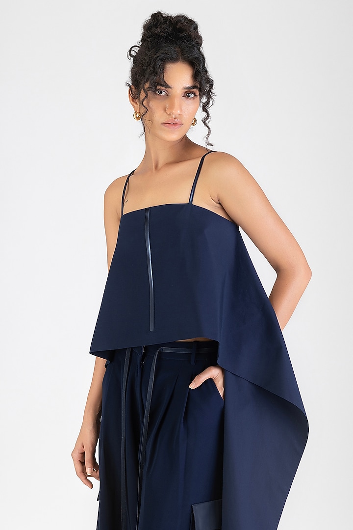 Cosmos Blue Poplin Metallic Micro-Pleated Top by Amit Aggarwal at Pernia's Pop Up Shop
