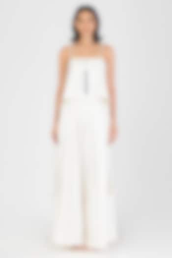 Pearl White Poplin Metallic Micro-Pleated Top by Amit Aggarwal at Pernia's Pop Up Shop