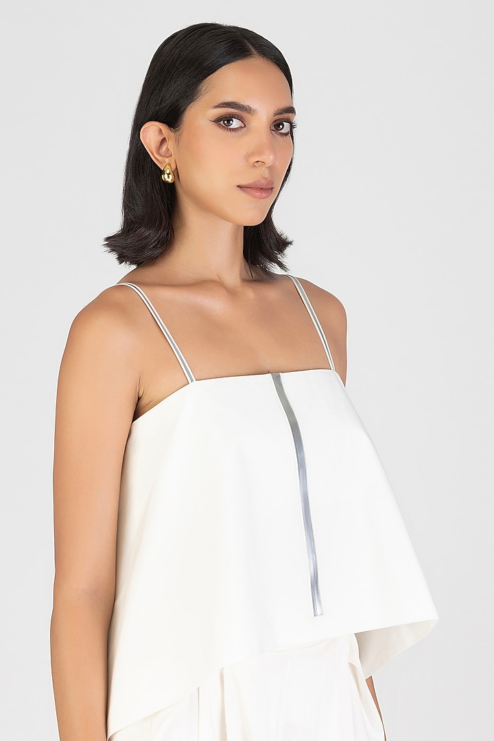 Pearl White Poplin Metallic Micro-Pleated Top by Amit Aggarwal at Pernia's Pop Up Shop