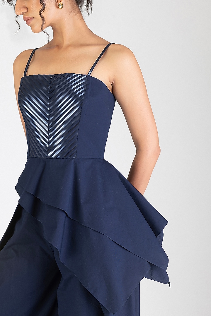 Cosmos Blue Poplin Metallic Corset Top by Amit Aggarwal at Pernia's Pop Up Shop