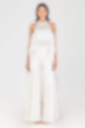 Pearl White Sheer Check Halter Top by Amit Aggarwal at Pernia's Pop Up Shop