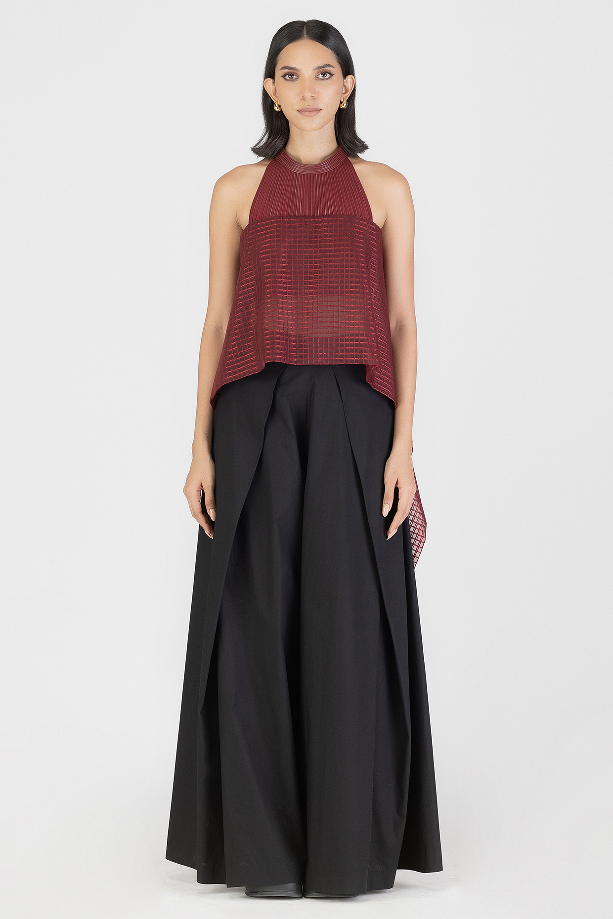 Oxblood Sheer Check Halter Top by Amit Aggarwal at Pernia's Pop Up Shop