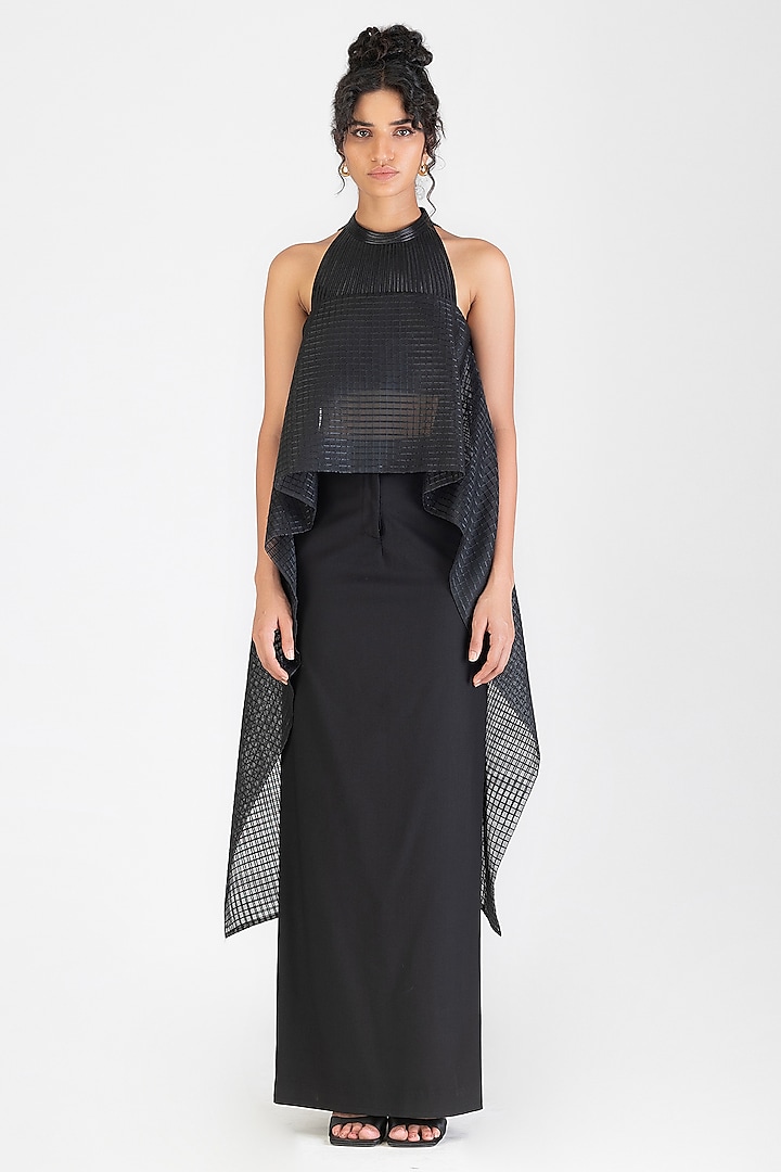 Onyx Black Sheer Check Halter Top by Amit Aggarwal at Pernia's Pop Up Shop