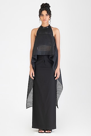 Onyx Black Sheer Check Halter Top by Amit Aggarwal