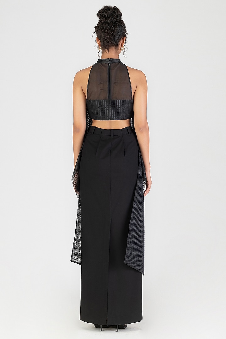 Onyx Black Sheer Check Halter Top by Amit Aggarwal at Pernia's Pop Up Shop