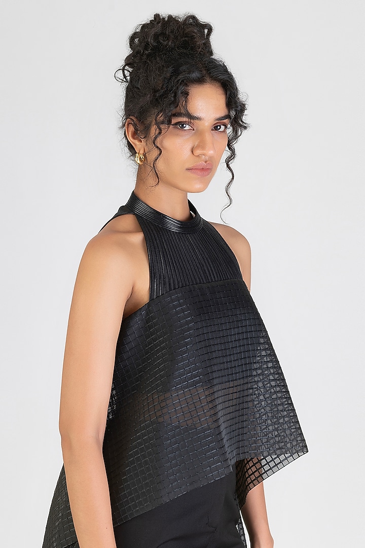 Onyx Black Sheer Check Halter Top by Amit Aggarwal at Pernia's Pop Up Shop