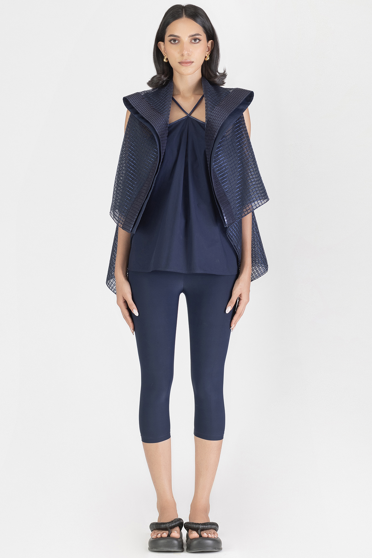 Cosmos Blue Sheer Checkered Jacket by Amit Aggarwal at Pernia's Pop Up Shop