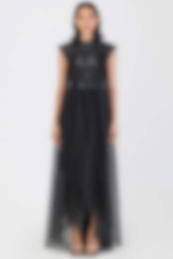 Onyx Black Sheer Checkered Maxi Dress by Amit Aggarwal at Pernia's Pop Up Shop