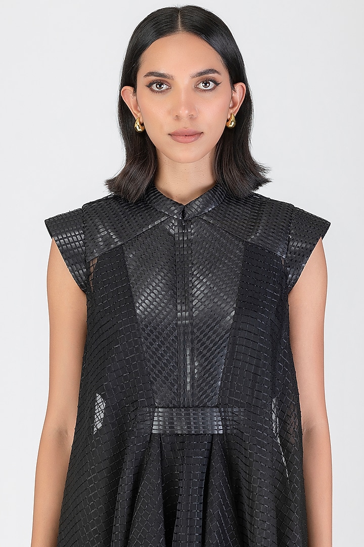 Onyx Black Sheer Checkered Maxi Cocktail Dress by Amit Aggarwal at Pernia's Pop Up Shop
