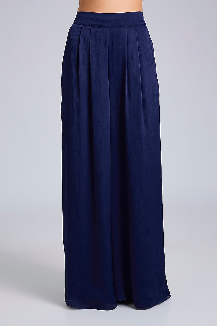 Cosmos Blue Satin Chiffon Handwoven Co-Ord Set by Amit Aggarwal at Pernia's Pop Up Shop
