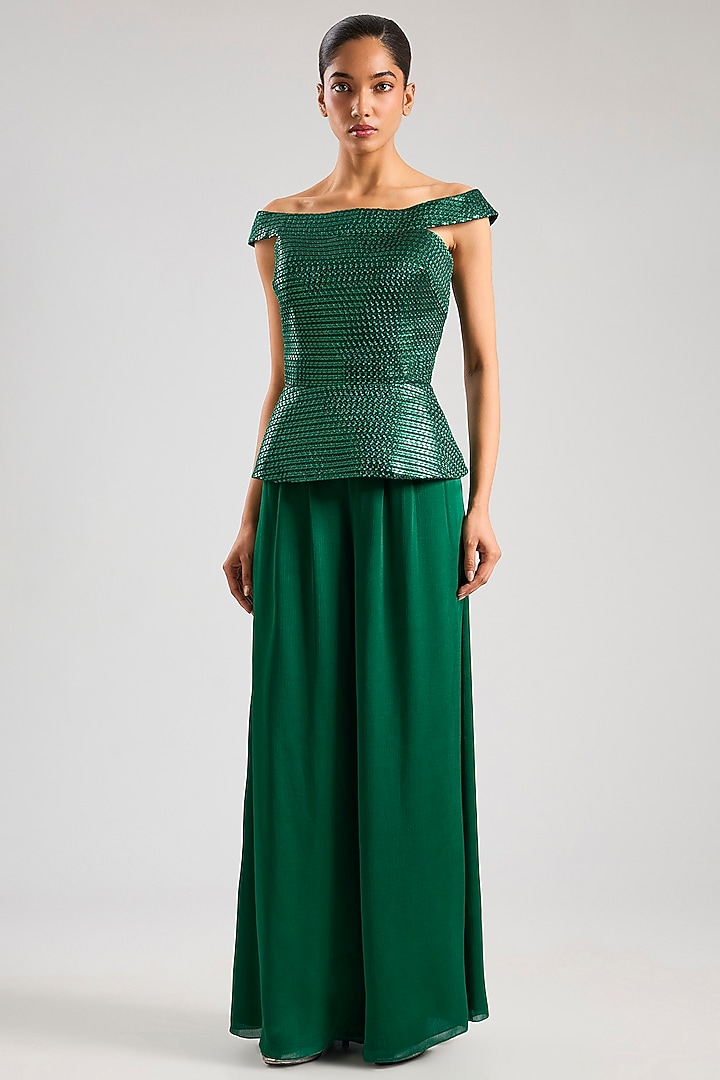 Emerald Chiffon Fluid Pant Set by Amit Aggarwal at Pernia's Pop Up Shop