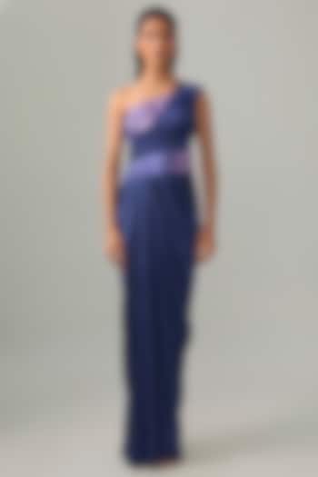 Cosmos Blue Chiffon Hand-Woven Glitch Wedding Gown by Amit Aggarwal at Pernia's Pop Up Shop