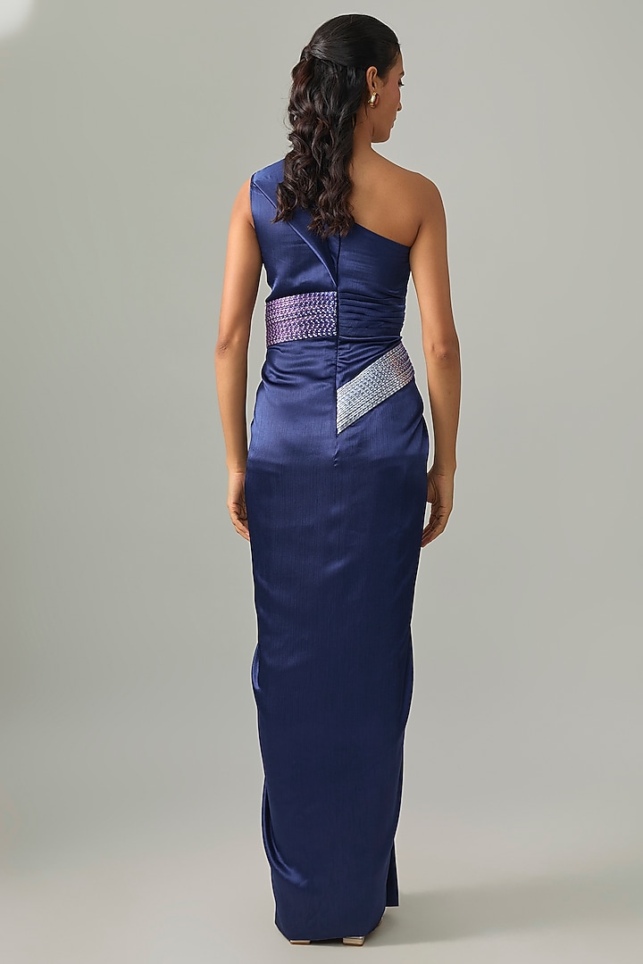 Cosmos Blue Chiffon Hand-Woven Glitch Wedding Gown by Amit Aggarwal at Pernia's Pop Up Shop