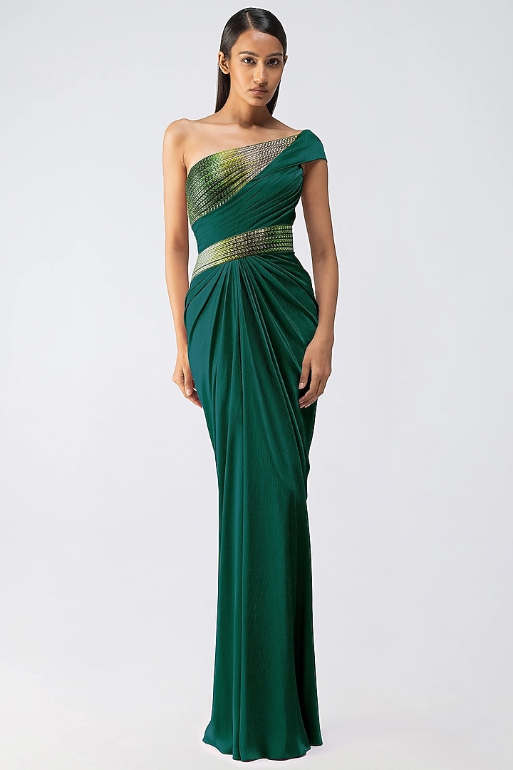 Emerald Chiffon Engagement Gown by Amit Aggarwal at Pernia's Pop Up Shop