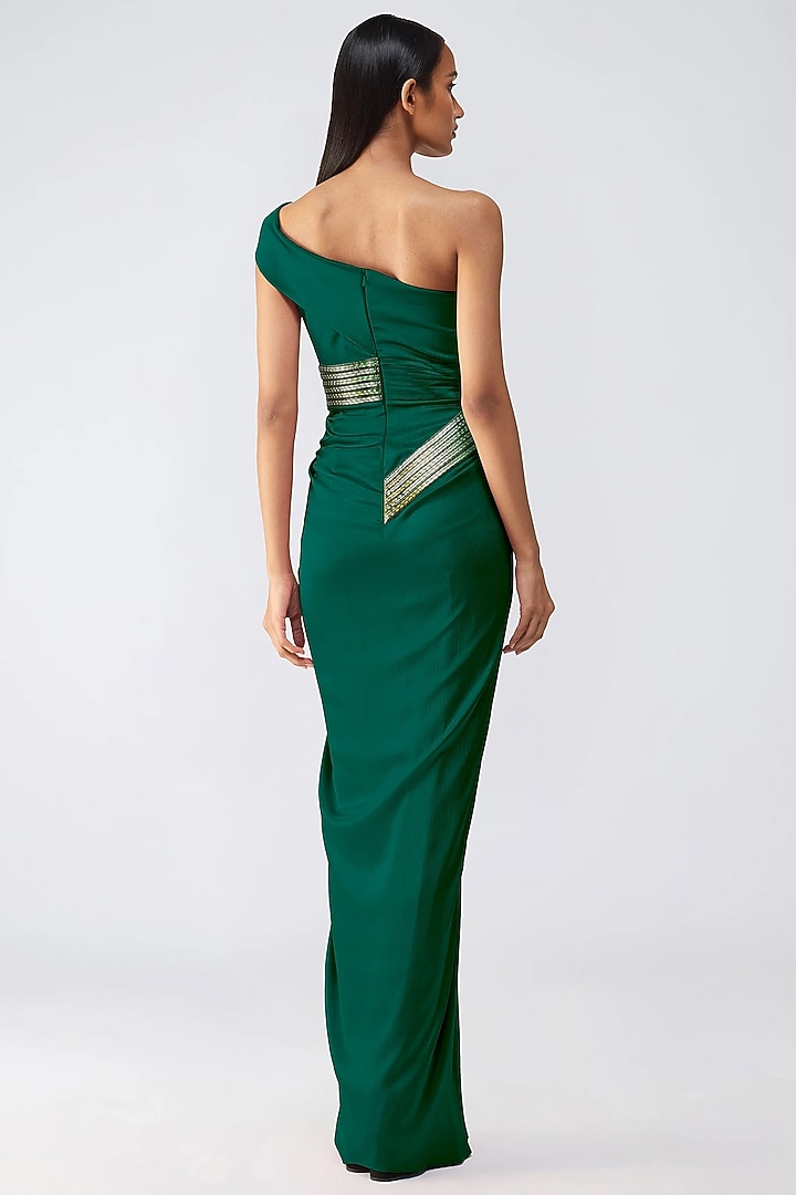 Emerald Chiffon Wedding Gown by Amit Aggarwal at Pernia's Pop Up Shop