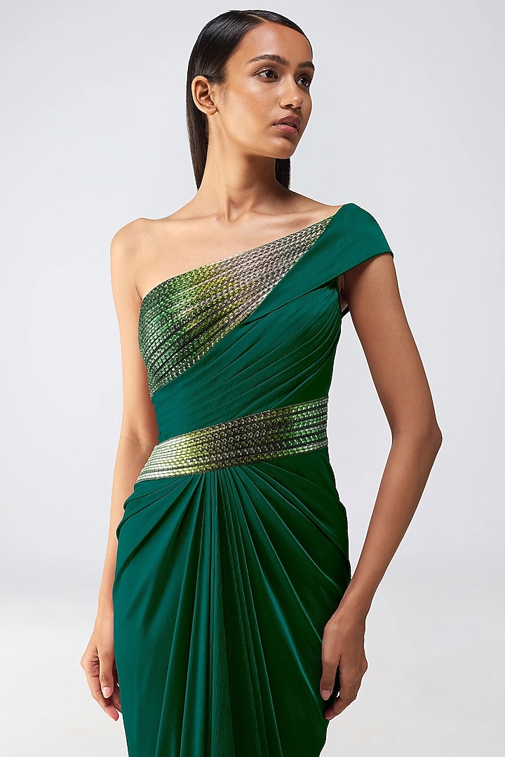 Emerald Chiffon Wedding Gown by Amit Aggarwal at Pernia's Pop Up Shop