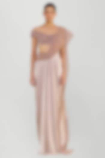 Rose Pink Chiffon & Butterfly Net Draped Bridal Saree Set by Amit Aggarwal at Pernia's Pop Up Shop