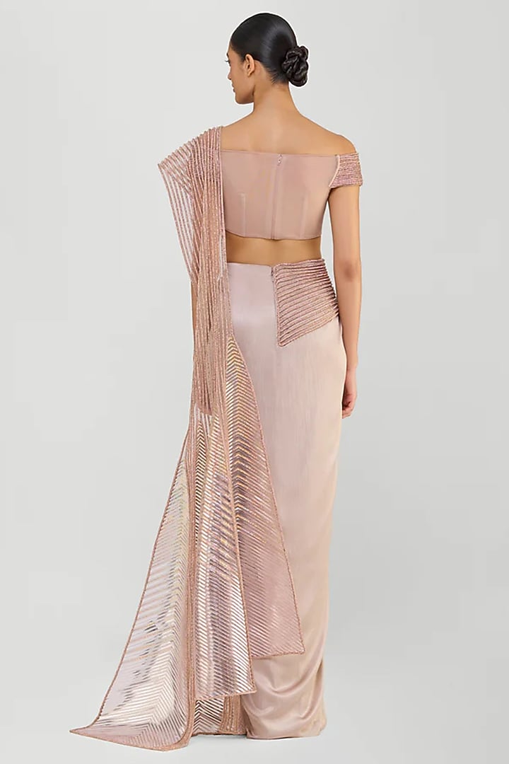 Rose Pink Chiffon & Butterfly Net Draped Bridal Saree Set by Amit Aggarwal at Pernia's Pop Up Shop
