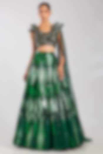 Emerald & Purple Butterfly Net Bridal Lehenga Set by Amit Aggarwal at Pernia's Pop Up Shop