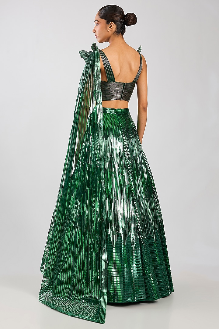 Emerald & Purple Butterfly Net Bridal Lehenga Set by Amit Aggarwal at Pernia's Pop Up Shop