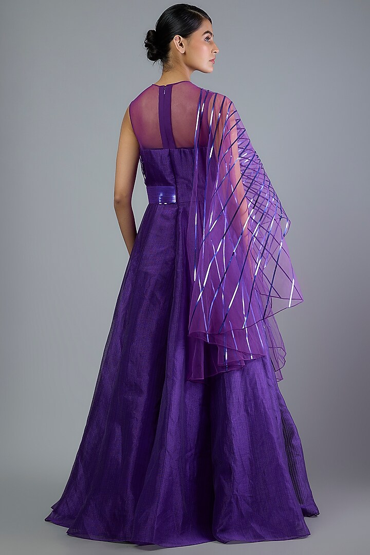 Purple Metallic Stirper Bridal Gown by Amit Aggarwal at Pernia's Pop Up Shop