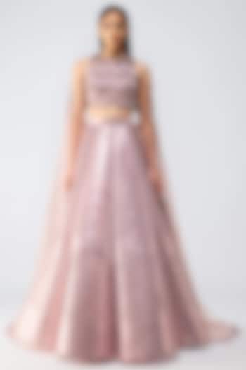 Blush Tulle Metallic Skirt Set by Amit Aggarwal at Pernia's Pop Up Shop