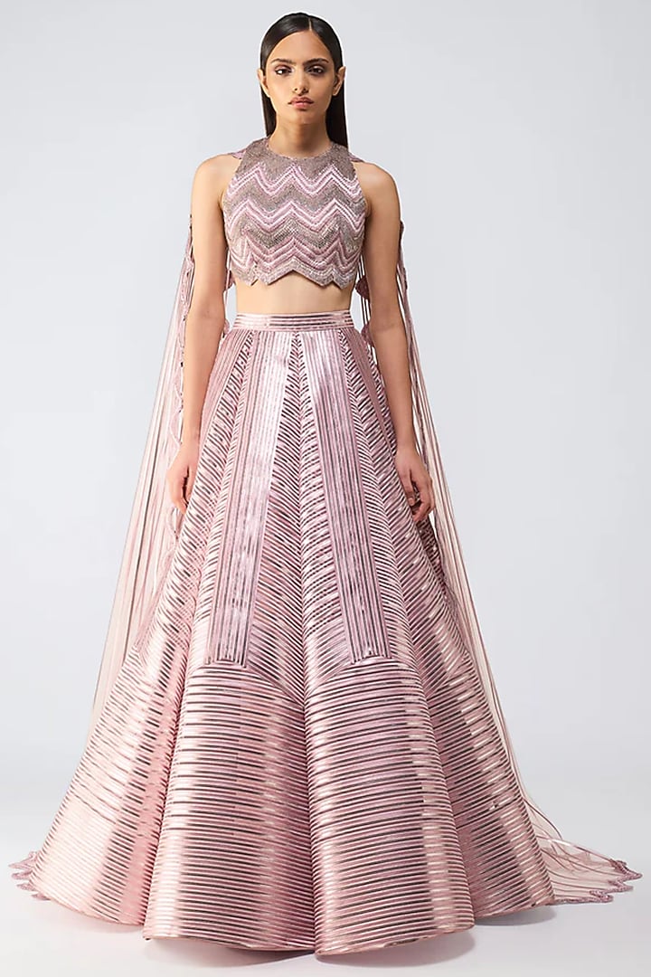 Blush Tulle Metallic Skirt Set by Amit Aggarwal at Pernia's Pop Up Shop