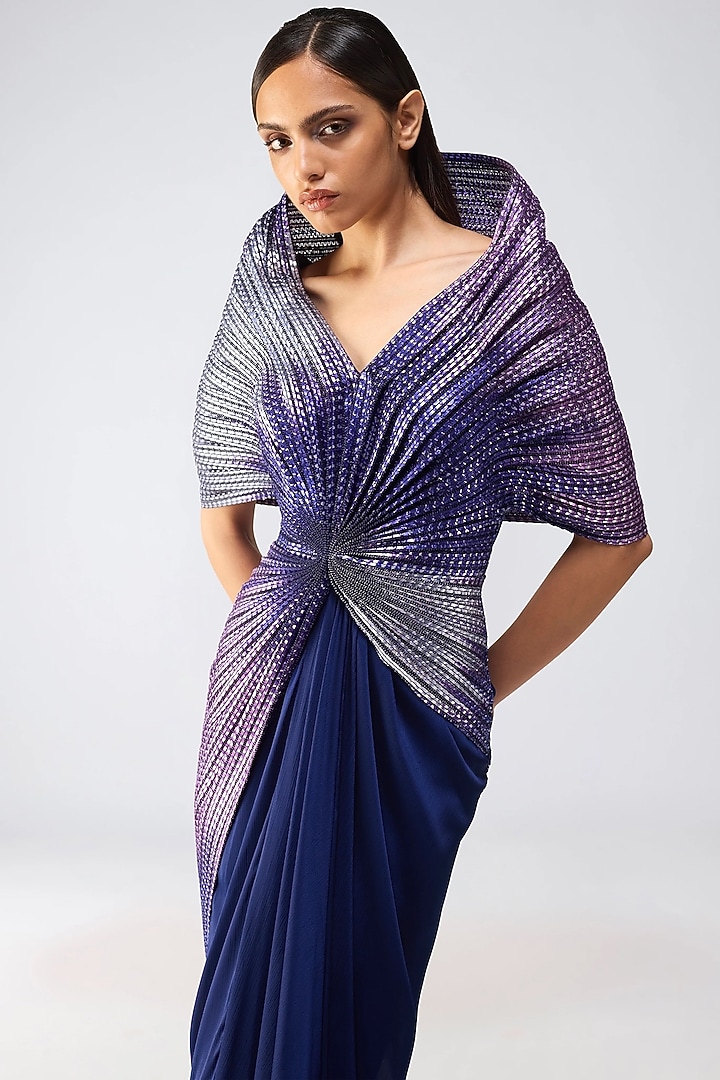Cosmos Metallic Ombre Satin Chiffon Wedding Gown by Amit Aggarwal at Pernia's Pop Up Shop