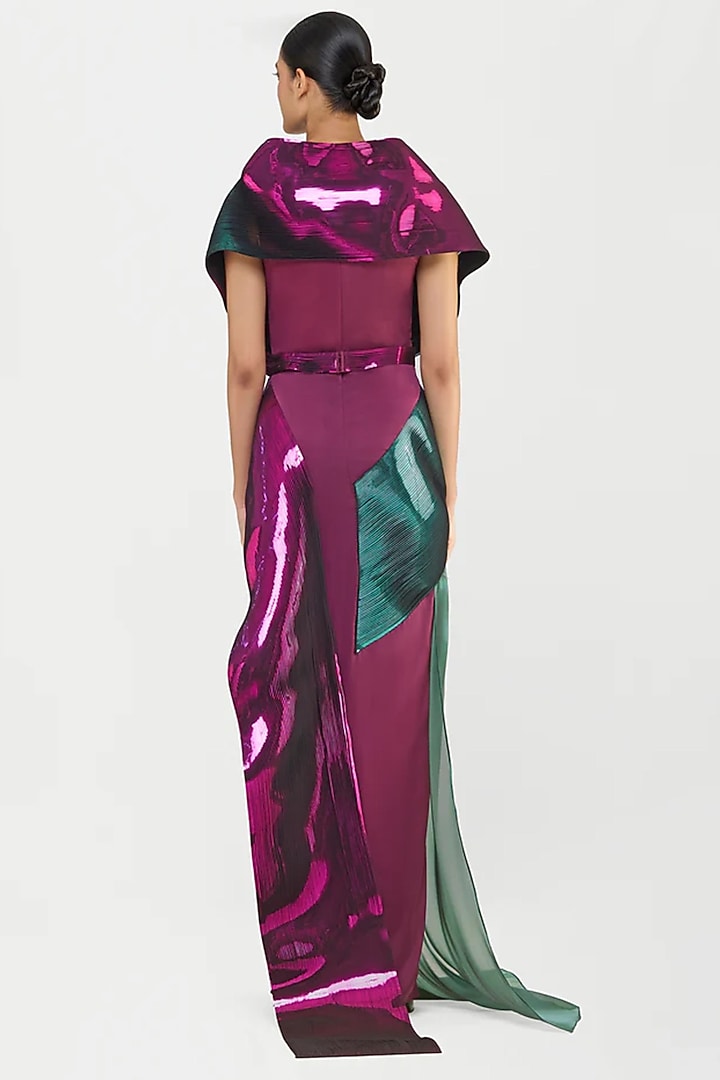 Plum & Emerald Green Polyester Structured Bridal Gown by Amit Aggarwal at Pernia's Pop Up Shop
