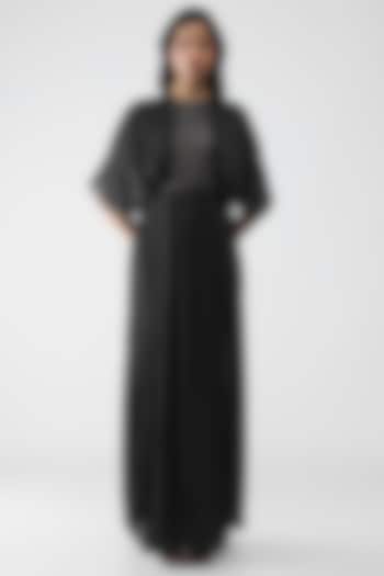 Onyx Black Satin Chiffon Pleated Layered Cocktail Dress by Amit Aggarwal at Pernia's Pop Up Shop