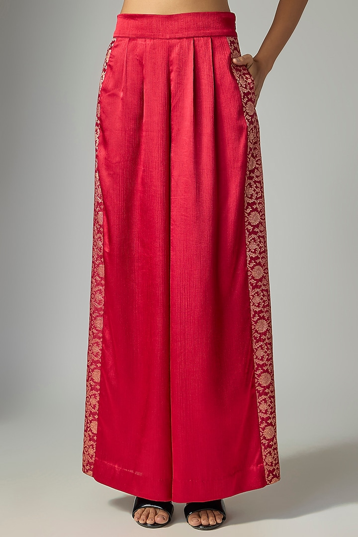 Ruby-Colored Satin Chiffon Cape Set by Amit Aggarwal at Pernia's Pop Up Shop