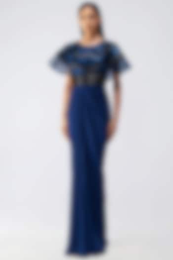 Cosmos Blue Butterfly Net & Satin Chiffon Wedding Gown by Amit Aggarwal at Pernia's Pop Up Shop