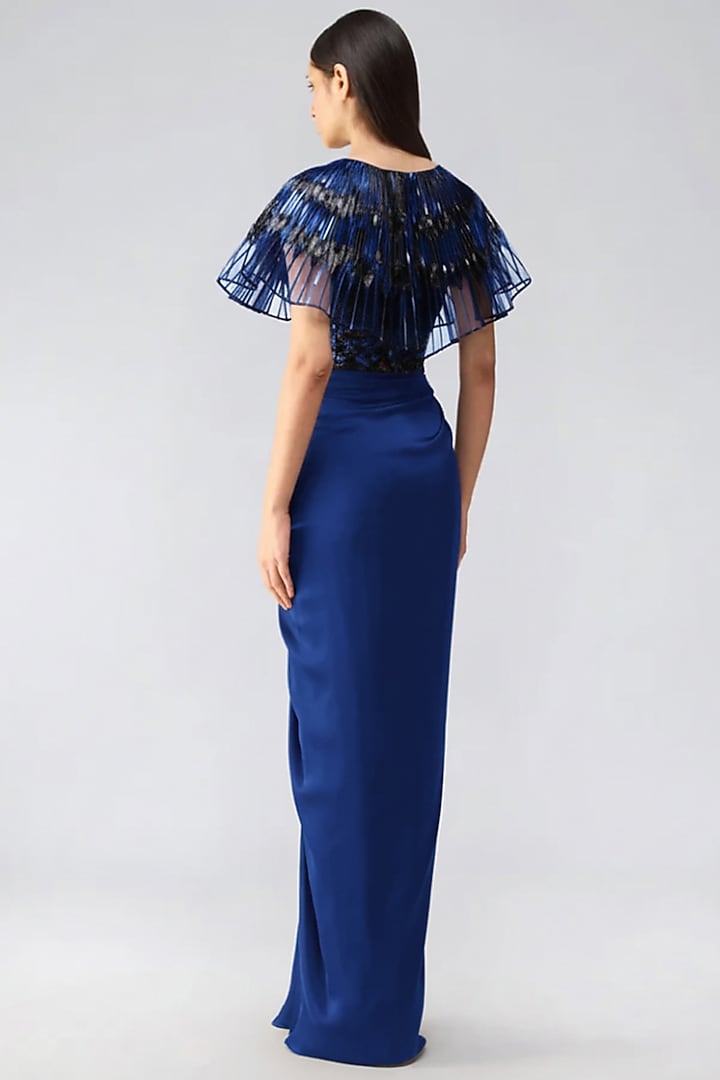 Cosmos Blue Butterfly Net & Satin Chiffon Wedding Gown by Amit Aggarwal at Pernia's Pop Up Shop