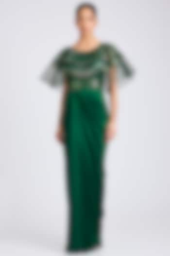 Emerald Green Butterfly Net & Satin Chiffon Wedding Gown by Amit Aggarwal at Pernia's Pop Up Shop