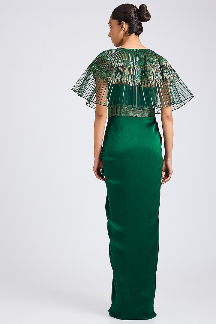 Emerald Green Butterfly Net & Satin Chiffon Wedding Gown by Amit Aggarwal at Pernia's Pop Up Shop