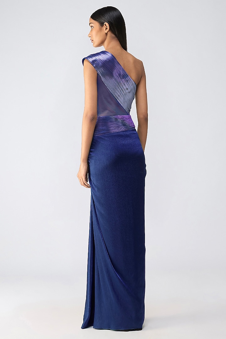 Cosmo Metallic Satin Chiffon Micro Pleated Wedding Gown by Amit Aggarwal at Pernia's Pop Up Shop