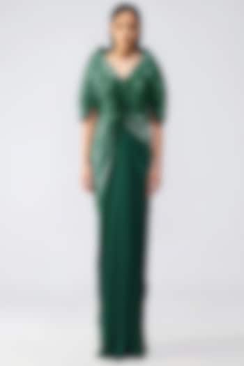 Emerald Satin Chiffon Metallic Ombre Wedding Gown by Amit Aggarwal at Pernia's Pop Up Shop