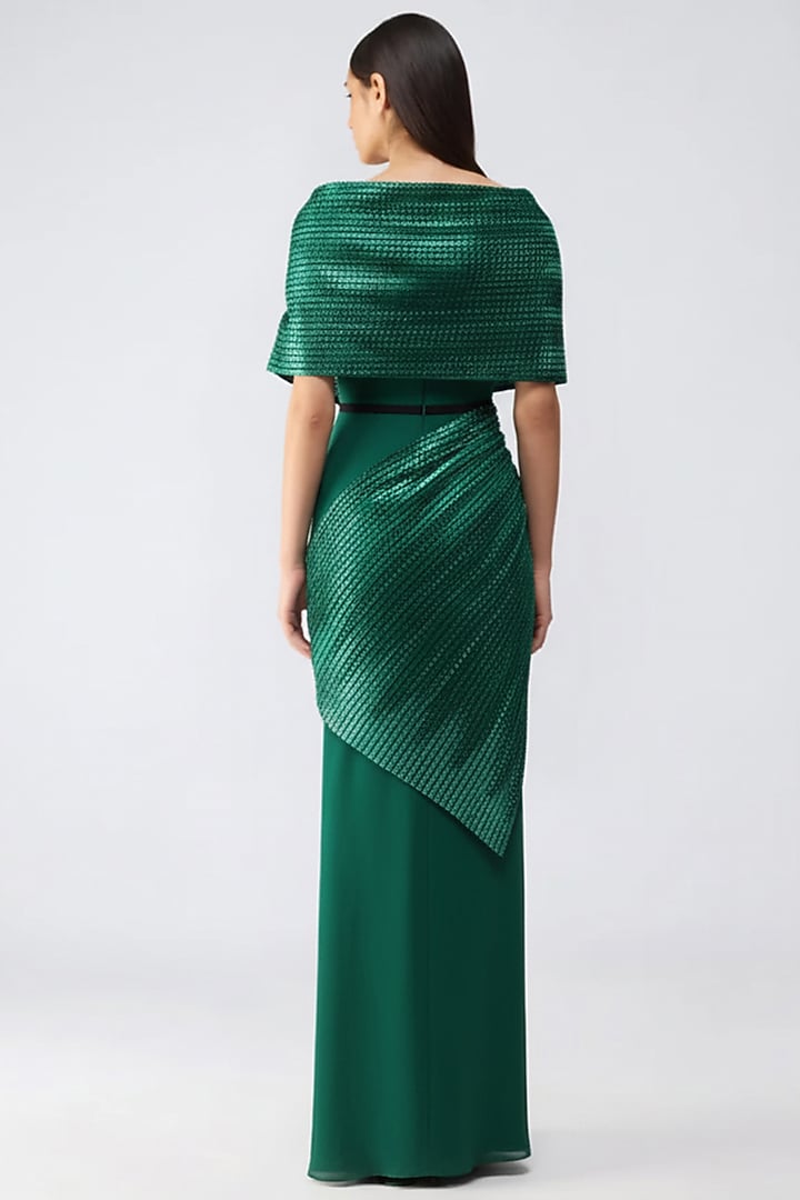 Pernia's Pop Up Shop - Amit Aggarwal Women Emerald Satin Chiffon Metallic Ombre Gown