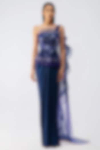 Cosmos Butterfly Net & Satin Chiffon Embroidered Bridal Gown Saree by Amit Aggarwal at Pernia's Pop Up Shop