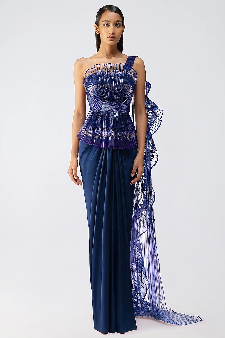 Cosmos Butterfly Net & Satin Chiffon Embroidered Bridal Gown Saree by Amit Aggarwal at Pernia's Pop Up Shop