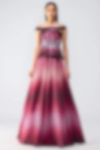 Oxblood Metallic Glitch Flared Bridal Gown by Amit Aggarwal at Pernia's Pop Up Shop