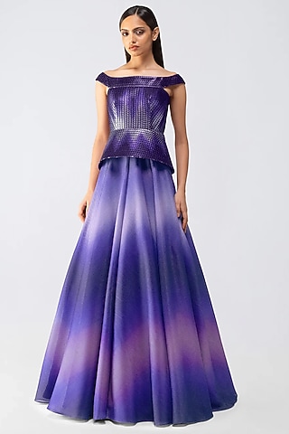 Cosmos Metallic Glitch Flared Gown by Amit Aggarwal