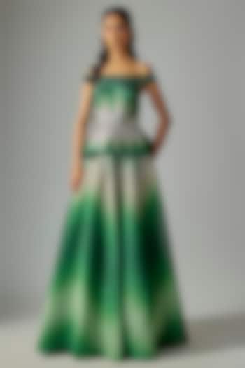 Emerald Regina & Butterfly Net Ombre Metallic Flared Bridal Gown by Amit Aggarwal at Pernia's Pop Up Shop