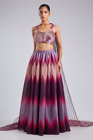 Oxblood Butterfly Net Skirt Set by Amit Aggarwal