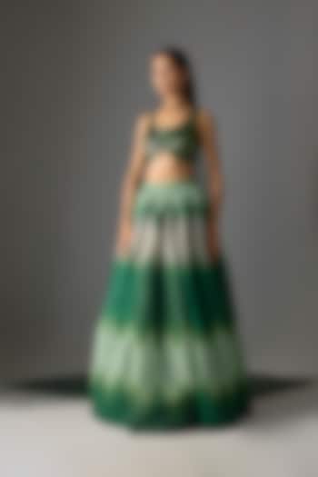 Emerald Green Butterfly Net Skirt Set by Amit Aggarwal at Pernia's Pop Up Shop