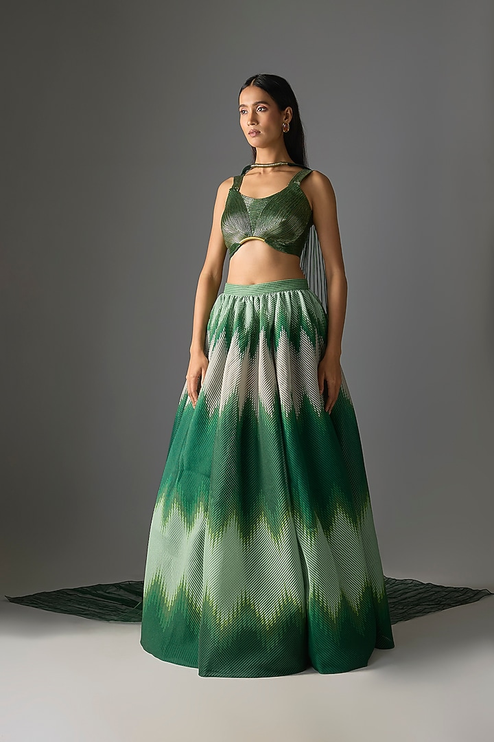 Emerald Green Butterfly Net Skirt Set by Amit Aggarwal at Pernia's Pop Up Shop