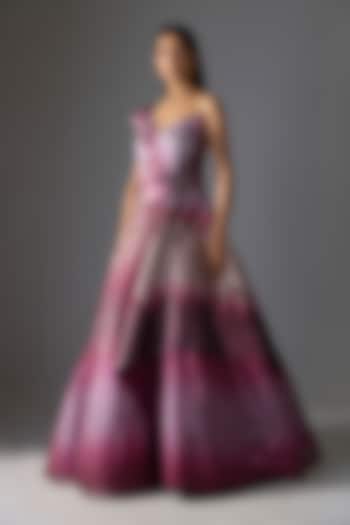 Oxblood Metallic Butterfly Net Ombre Bridal Gown by Amit Aggarwal at Pernia's Pop Up Shop