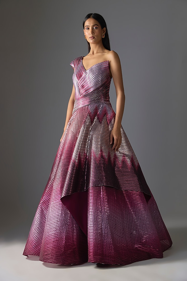 Oxblood Metallic Butterfly Net Ombre Bridal Gown by Amit Aggarwal at Pernia's Pop Up Shop