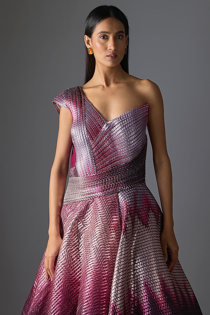Oxblood Metallic Butterfly Net Ombre Bridal Gown by Amit Aggarwal at Pernia's Pop Up Shop